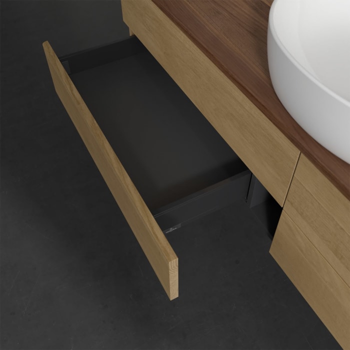 Villeroy & Boch Antao Waschbeckenunterschrank, 160 x 19 cm, 4 Auszüge, Fronten ohne Struktur, mit Hahnloch, für Waschtisch mittig