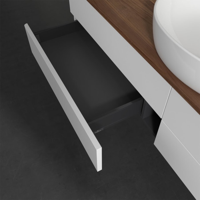 Villeroy & Boch Antao Waschbeckenunterschrank, 160 x 19 cm, 4 Auszüge, Fronten ohne Struktur, mit Hahnloch, für Waschtisch mittig