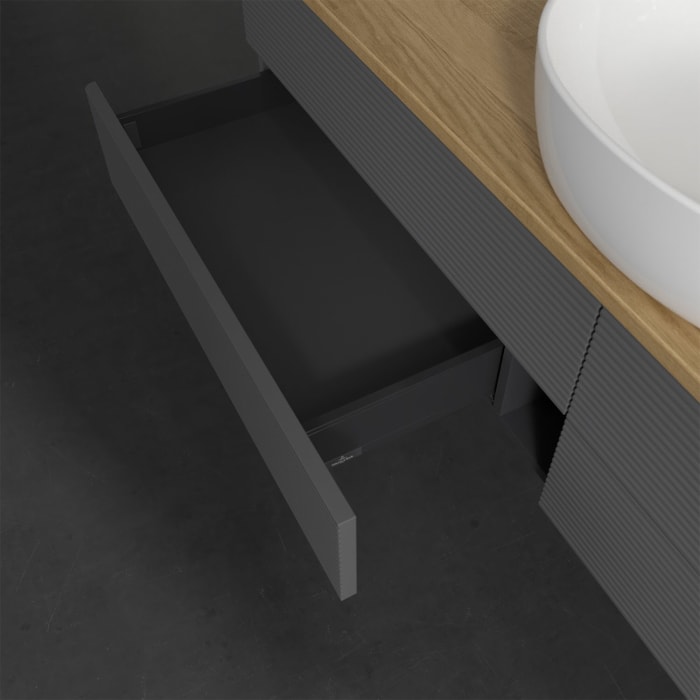 Villeroy & Boch Antao Waschbeckenunterschrank, 160 x 19 cm, 4 Auszüge, Fronten mit Struktur, ohne Hahnloch, für Waschtisch mittig