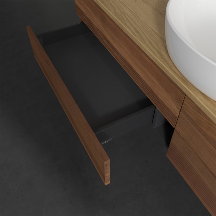 Villeroy & Boch Antao Waschbeckenunterschrank, 160 x 19 cm, 4 Auszüge, Fronten mit Struktur, ohne Hahnloch, für Waschtisch mittig