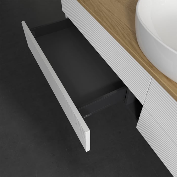 Villeroy & Boch Antao Waschbeckenunterschrank, 160 x 19 cm, 4 Auszüge, Fronten mit Struktur, ohne Hahnloch, für Waschtisch mittig