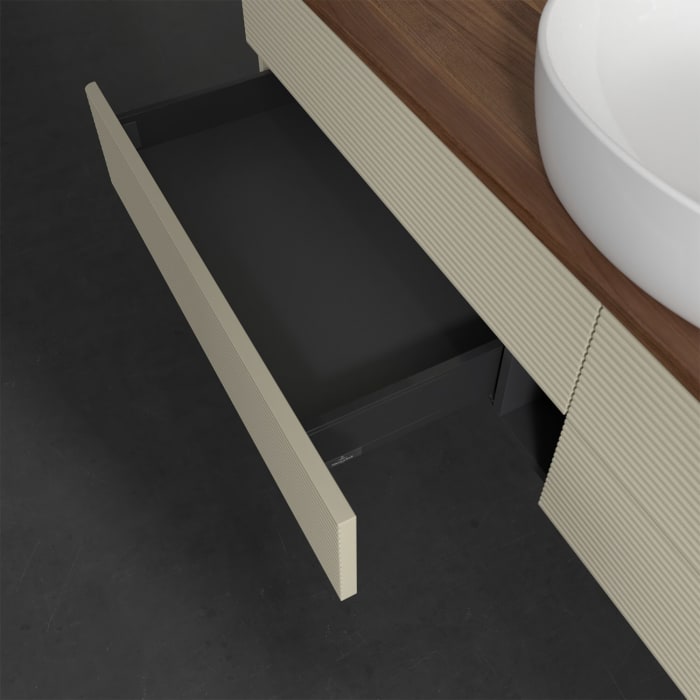 Villeroy & Boch Antao Waschbeckenunterschrank, 160 x 19 cm, 4 Auszüge, Fronten mit Struktur, ohne Hahnloch, für Waschtisch mittig