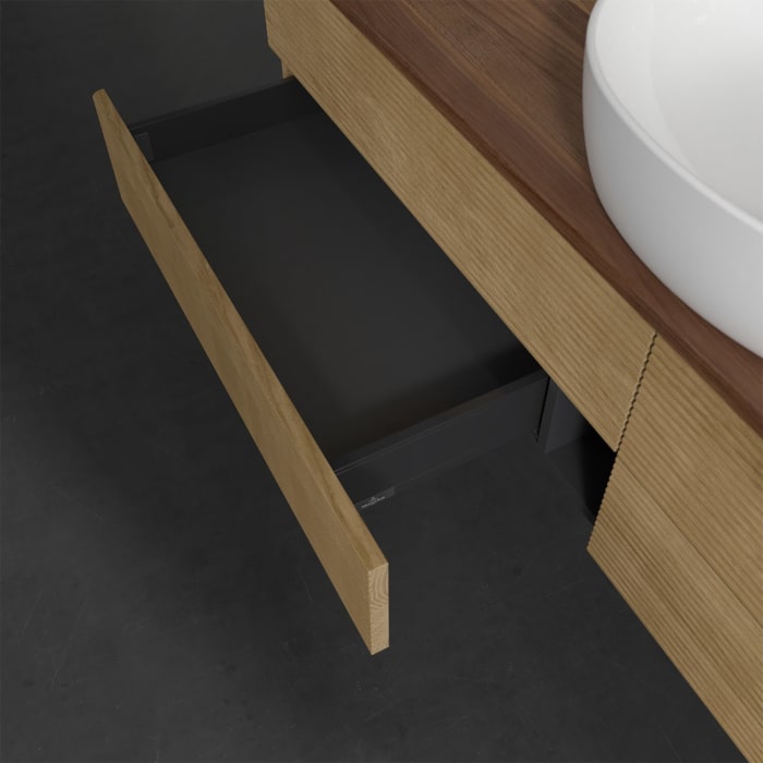 Villeroy & Boch Antao Waschbeckenunterschrank, 160 x 19 cm, 4 Auszüge, Fronten mit Struktur, ohne Hahnloch, für Waschtisch mittig