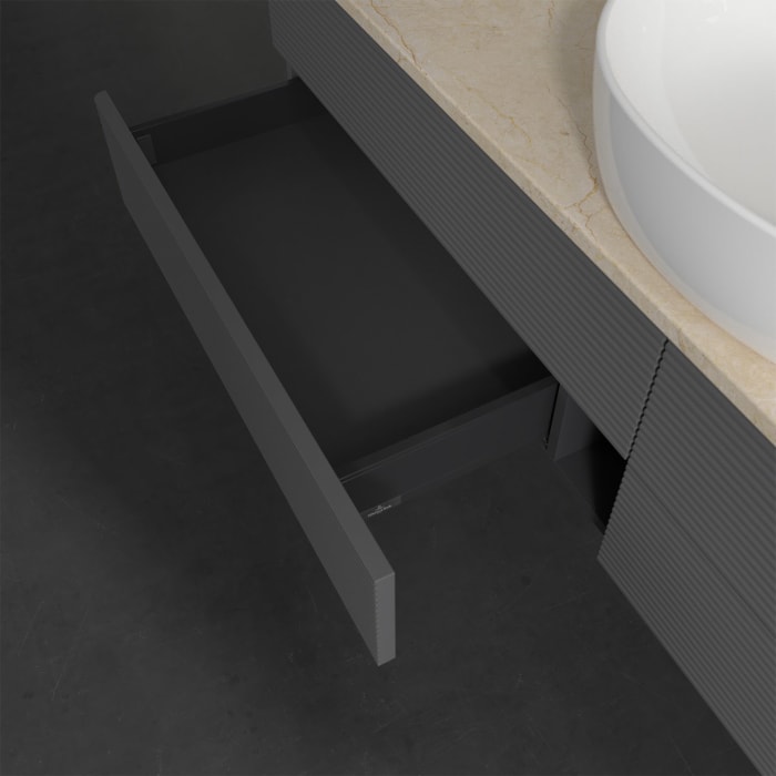 Villeroy & Boch Antao Waschbeckenunterschrank, 160 x 19 cm, 4 Auszüge, Fronten mit Struktur, ohne Hahnloch, für Waschtisch mittig