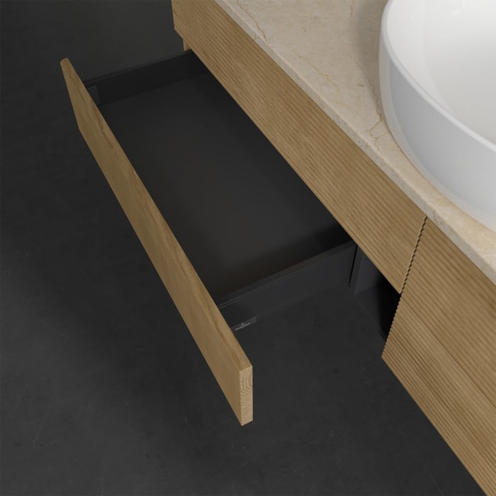 Villeroy & Boch Antao Waschbeckenunterschrank, 160 x 19 cm, 4 Auszüge, Fronten mit Struktur, ohne Hahnloch, für Waschtisch mittig