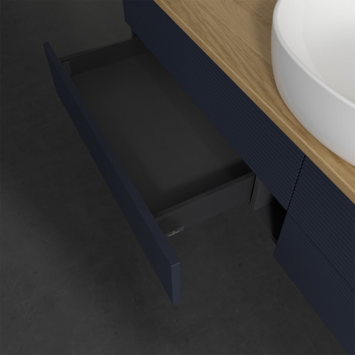 Villeroy & Boch Antao Waschbeckenunterschrank, 160 x 19 cm, 4 Auszüge, Fronten mit Struktur, mit Hahnloch, für Waschtisch mittig