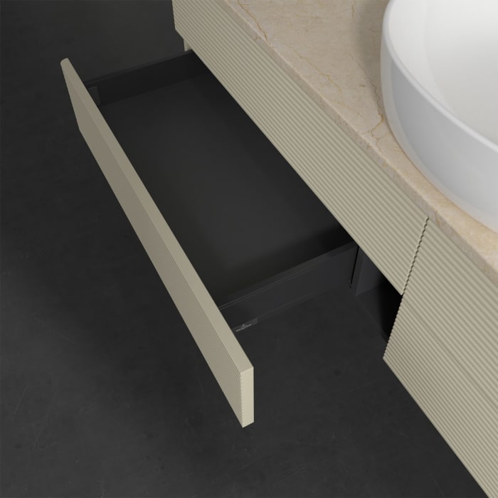Villeroy & Boch Antao Waschbeckenunterschrank, 160 x 19 cm, 4 Auszüge, Fronten mit Struktur, mit Hahnloch, für Waschtisch mittig