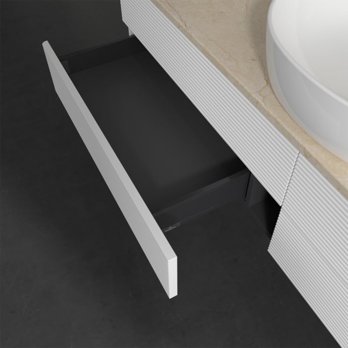 Villeroy & Boch Antao Waschbeckenunterschrank, 160 x 19 cm, 4 Auszüge, Fronten mit Struktur, mit Hahnloch, für Waschtisch mittig
