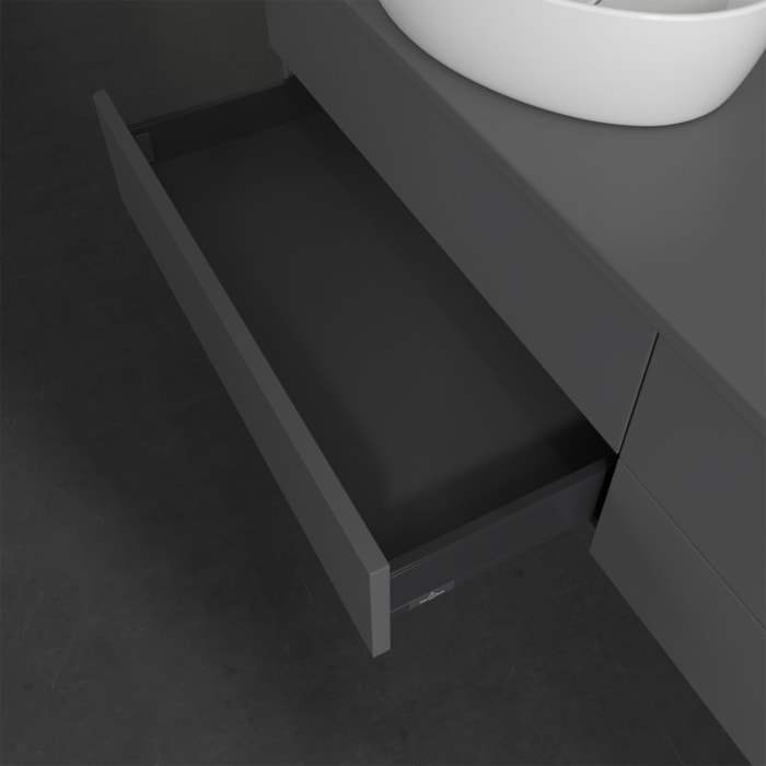 Villeroy & Boch Antao Waschbeckenunterschrank, 160 x 19 cm, 4 Auszüge, Fronten ohne Struktur, ohne Hahnloch, für Waschtisch links