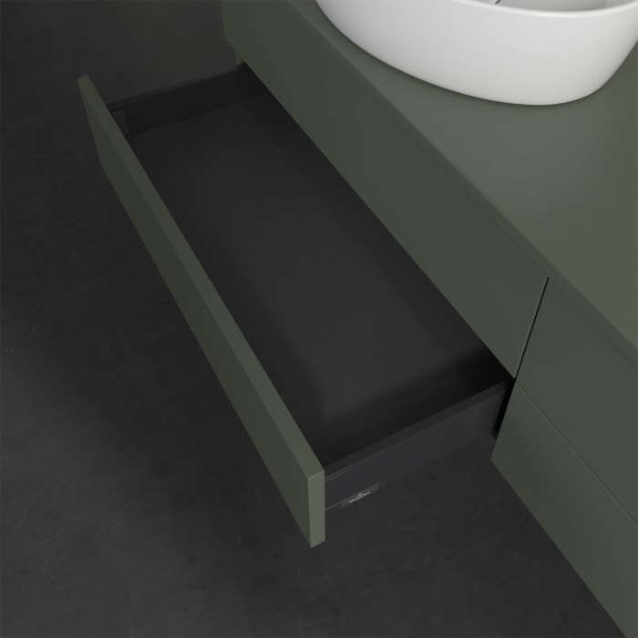 Villeroy & Boch Antao Waschbeckenunterschrank, 160 x 19 cm, 4 Auszüge, Fronten ohne Struktur, ohne Hahnloch, für Waschtisch links