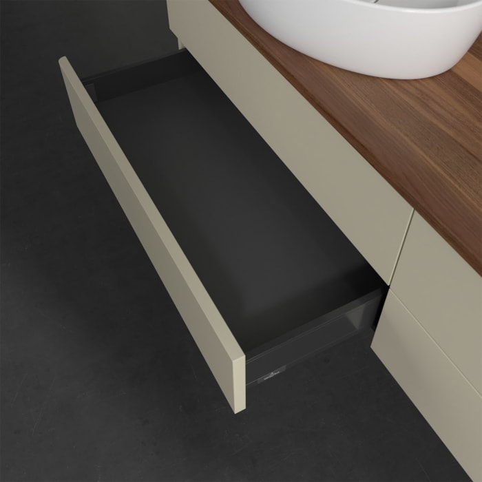 Villeroy & Boch Antao Waschbeckenunterschrank, 160 x 19 cm, 4 Auszüge, Fronten ohne Struktur, ohne Hahnloch, für Waschtisch links