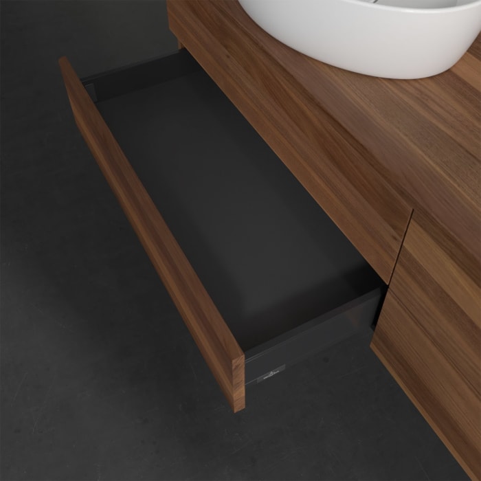 Villeroy & Boch Antao Waschbeckenunterschrank, 160 x 19 cm, 4 Auszüge, Fronten ohne Struktur, ohne Hahnloch, für Waschtisch links