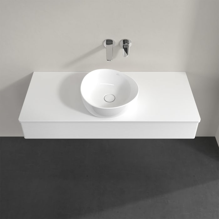 Villeroy & Boch Antao Waschbeckenunterschrank, 120 x 19 cm, 1 Auszug, Front mit Struktur, mit Hahnloch, für Waschtisch mittig