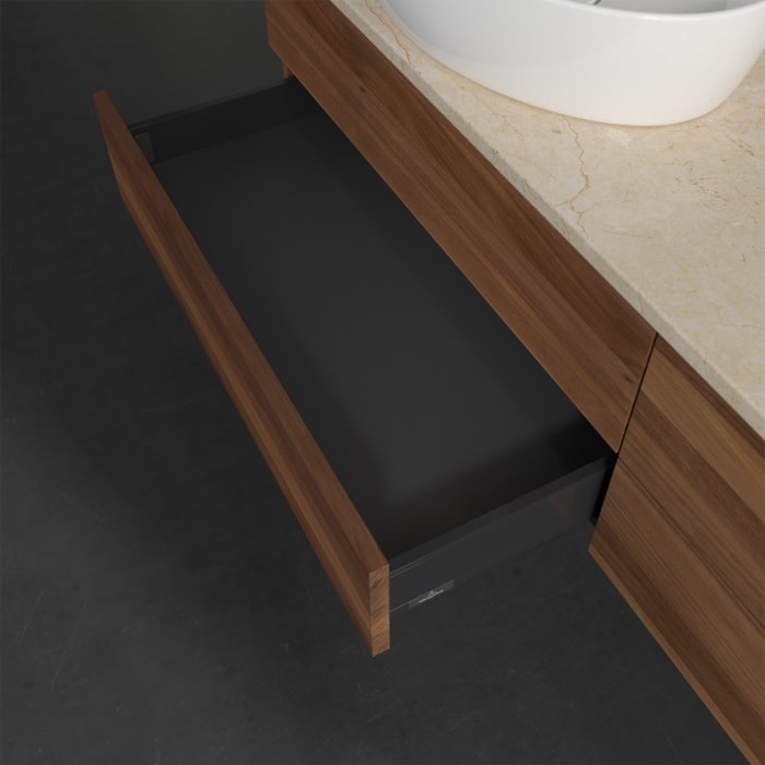 Villeroy & Boch Antao Waschbeckenunterschrank, 160 x 19 cm, 4 Auszüge, Fronten ohne Struktur, ohne Hahnloch, für Waschtisch links