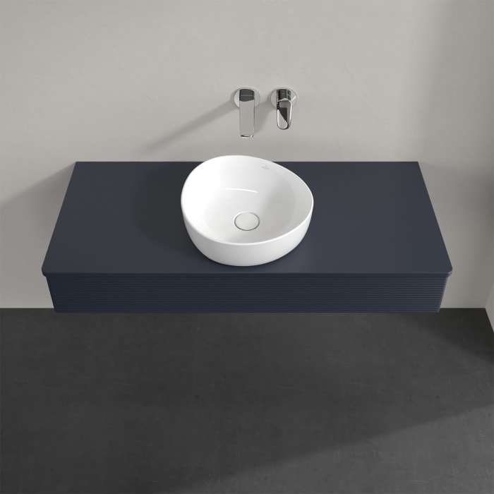 Villeroy & Boch Antao Waschbeckenunterschrank, 120 x 19 cm, 1 Auszug, Front mit Struktur, mit Hahnloch, für Waschtisch mittig