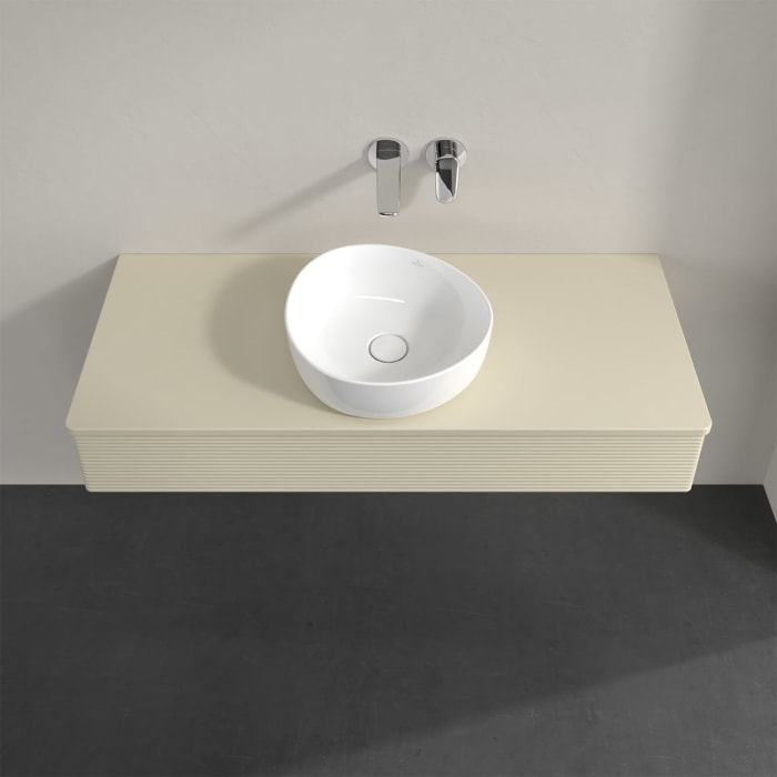 Villeroy & Boch Antao Waschbeckenunterschrank, 120 x 19 cm, 1 Auszug, Front mit Struktur, mit Hahnloch, für Waschtisch mittig