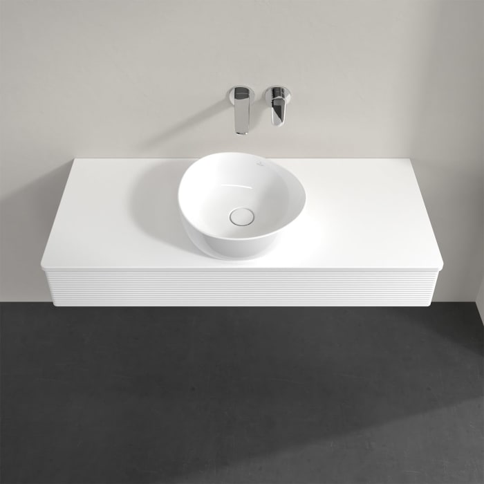 Villeroy & Boch Antao Waschbeckenunterschrank, 120 x 19 cm, 1 Auszug, Front mit Struktur, mit Hahnloch, für Waschtisch mittig