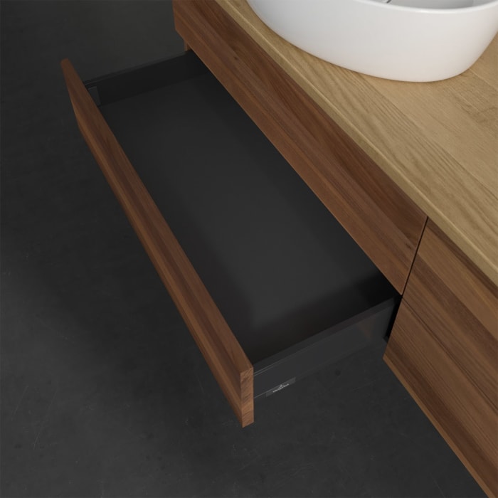 Villeroy & Boch Antao Waschbeckenunterschrank, 160 x 19 cm, 4 Auszüge, Fronten ohne Struktur, mit Hahnloch, für Waschtisch links