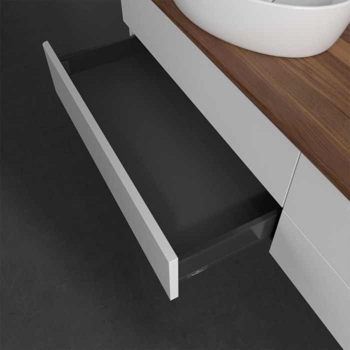 Villeroy & Boch Antao Waschbeckenunterschrank, 160 x 19 cm, 4 Auszüge, Fronten ohne Struktur, mit Hahnloch, für Waschtisch links