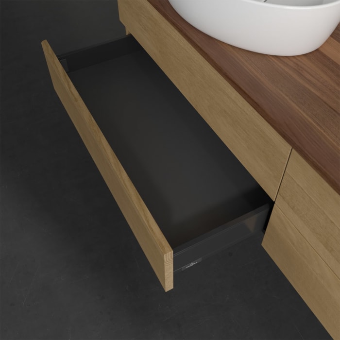 Villeroy & Boch Antao Waschbeckenunterschrank, 160 x 19 cm, 4 Auszüge, Fronten ohne Struktur, mit Hahnloch, für Waschtisch links