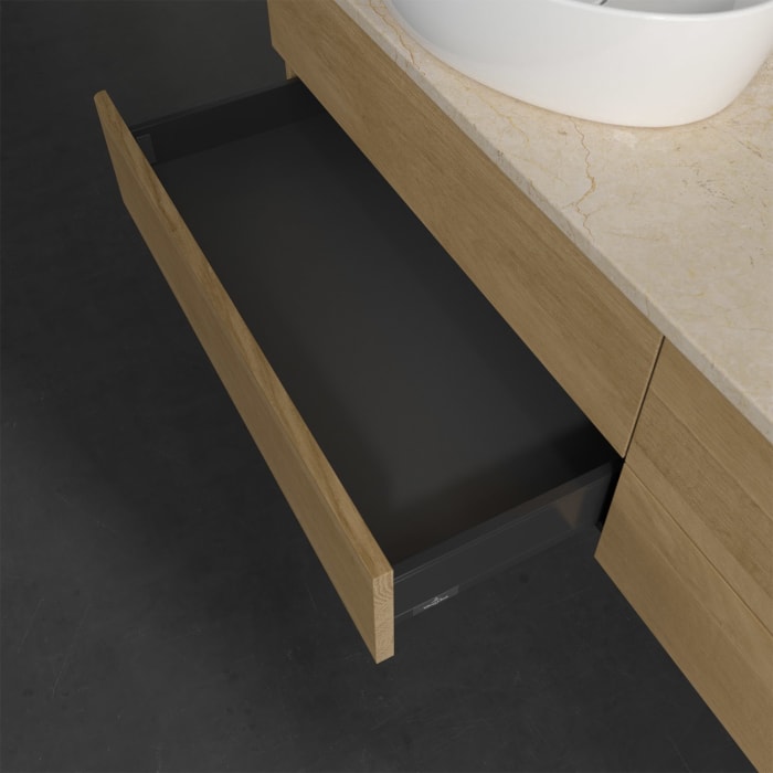 Villeroy & Boch Antao Waschbeckenunterschrank, 160 x 19 cm, 4 Auszüge, Fronten ohne Struktur, mit Hahnloch, für Waschtisch links