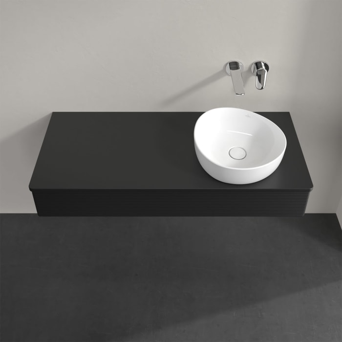 Villeroy & Boch Antao Waschbeckenunterschrank, 120 x 19 cm, 1 Auszug, Front mit Struktur, mit Hahnloch, für Waschtisch rechts