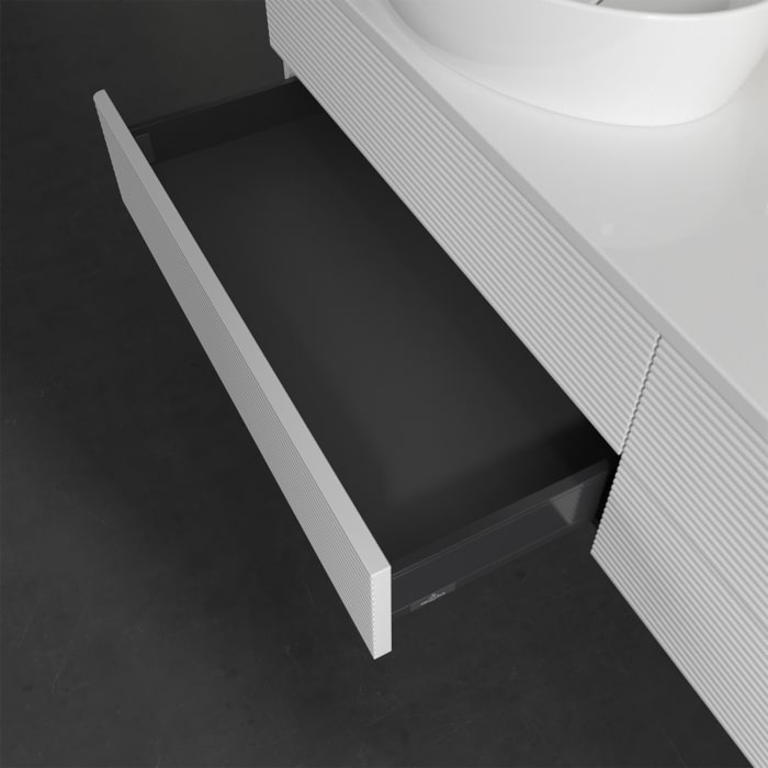 Villeroy & Boch Antao Waschbeckenunterschrank, 160 x 19 cm, 4 Auszüge, Fronten mit Struktur, ohne Hahnloch, für Waschtisch links