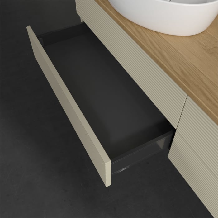 Villeroy & Boch Antao Waschbeckenunterschrank, 160 x 19 cm, 4 Auszüge, Fronten mit Struktur, ohne Hahnloch, für Waschtisch links