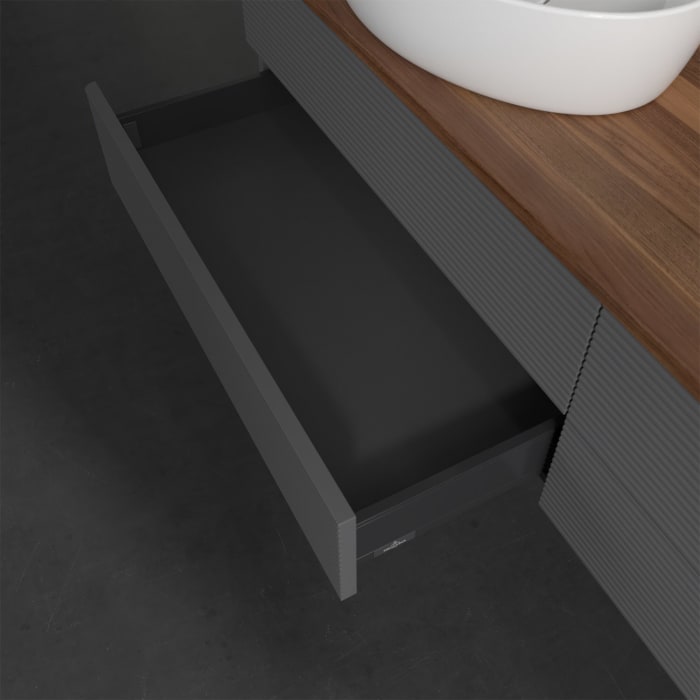 Villeroy & Boch Antao Waschbeckenunterschrank, 160 x 19 cm, 4 Auszüge, Fronten mit Struktur, ohne Hahnloch, für Waschtisch links