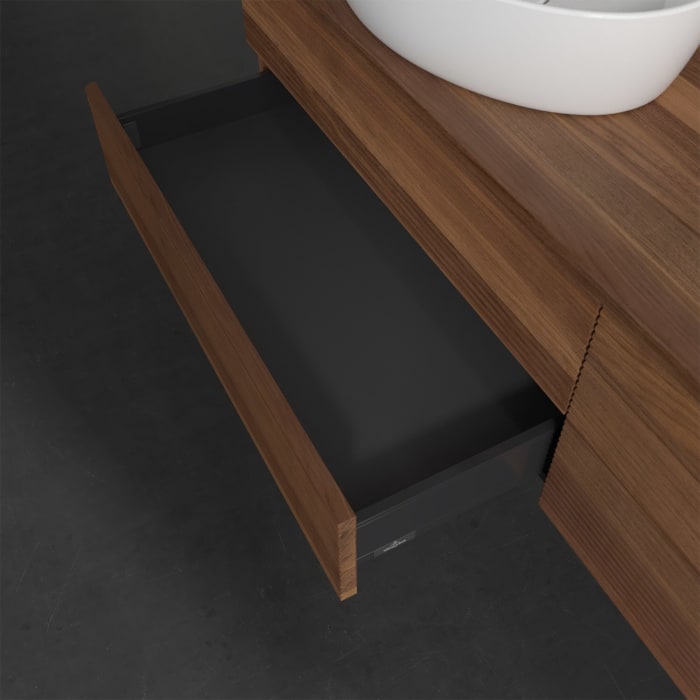 Villeroy & Boch Antao Waschbeckenunterschrank, 160 x 19 cm, 4 Auszüge, Fronten mit Struktur, ohne Hahnloch, für Waschtisch links