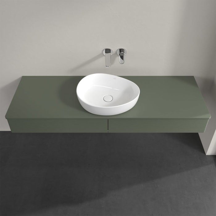 Villeroy & Boch Antao Waschbeckenunterschrank, 160 x 19 cm, 2 Auszüge, Front mit Struktur, mit Hahnloch, für Waschtisch mittig