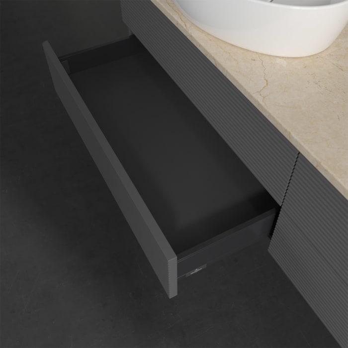 Villeroy & Boch Antao Waschbeckenunterschrank, 160 x 19 cm, 4 Auszüge, Fronten mit Struktur, ohne Hahnloch, für Waschtisch links