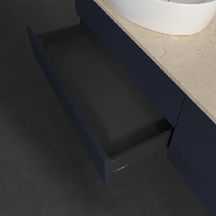 Villeroy & Boch Antao Waschbeckenunterschrank, 160 x 19 cm, 4 Auszüge, Fronten mit Struktur, mit Hahnloch, für Waschtisch links