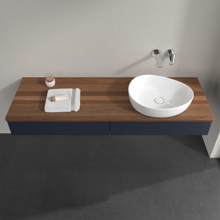 Villeroy & Boch Antao Waschbeckenunterschrank, 160 x 19 cm, 2 Auszüge, Front ohne Struktur, ohne Hahnloch, für Waschtisch rechts