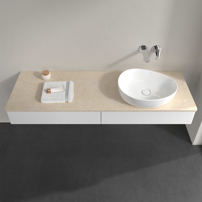 Villeroy & Boch Antao Waschbeckenunterschrank, 160 x 19 cm, 2 Auszüge, Front ohne Struktur, ohne Hahnloch, für Waschtisch rechts