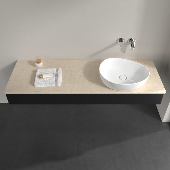 Villeroy & Boch Antao Waschbeckenunterschrank, 160 x 19 cm, 2 Auszüge, Front ohne Struktur, ohne Hahnloch, für Waschtisch rechts