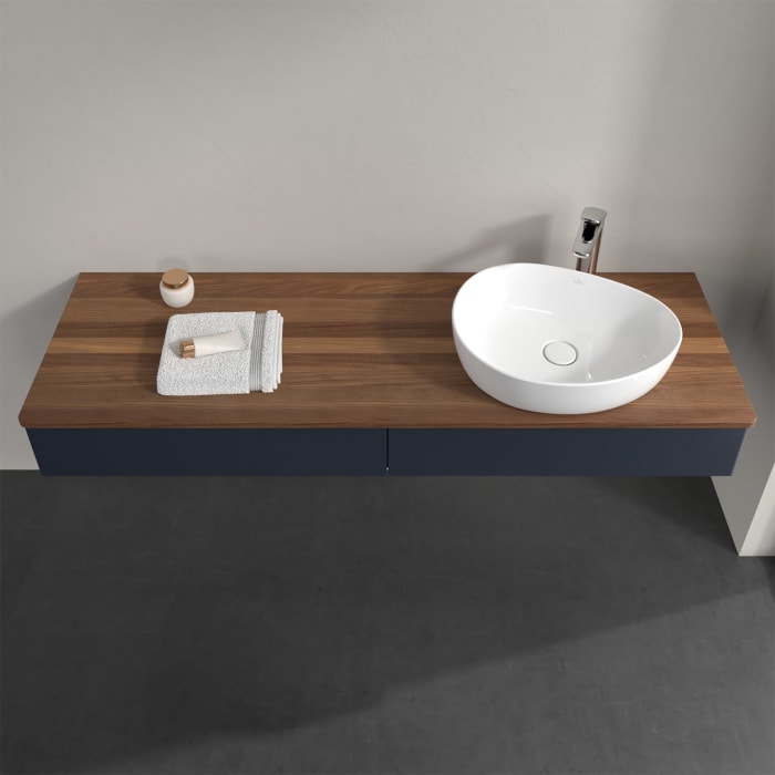 Villeroy & Boch Antao Waschbeckenunterschrank, 160 x 19 cm, 2 Auszüge, Front ohne Struktur, mit Hahnloch, für Waschtisch rechts