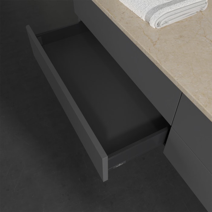 Villeroy & Boch Antao Waschbeckenunterschrank, 160 x 19 cm, 4 Auszüge, Fronten ohne Struktur, ohne Hahnloch, für Waschtisch rechts