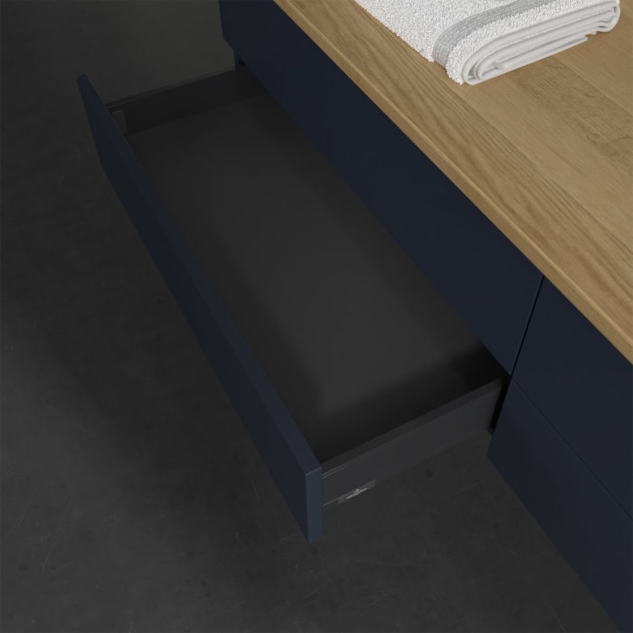 Villeroy & Boch Antao Waschbeckenunterschrank, 160 x 19 cm, 4 Auszüge, Fronten ohne Struktur, mit Hahnloch, für Waschtisch rechts