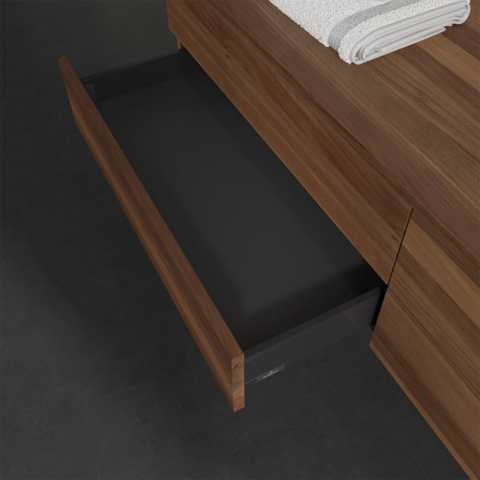 Villeroy & Boch Antao Waschbeckenunterschrank, 160 x 19 cm, 4 Auszüge, Fronten ohne Struktur, mit Hahnloch, für Waschtisch rechts