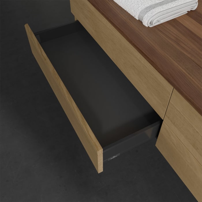 Villeroy & Boch Antao Waschbeckenunterschrank, 160 x 19 cm, 4 Auszüge, Fronten ohne Struktur, mit Hahnloch, für Waschtisch rechts