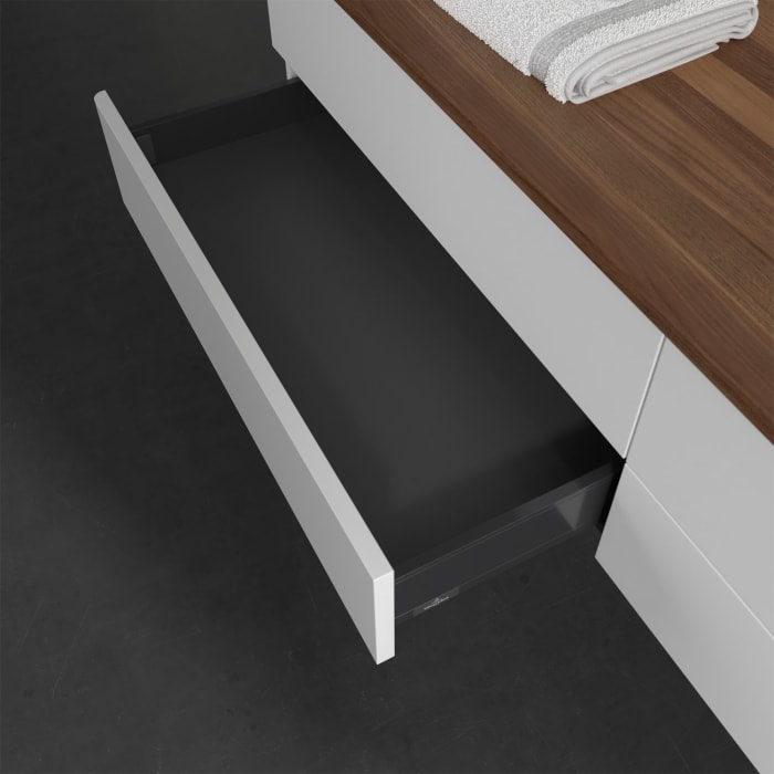 Villeroy & Boch Antao Waschbeckenunterschrank, 160 x 19 cm, 4 Auszüge, Fronten ohne Struktur, mit Hahnloch, für Waschtisch rechts