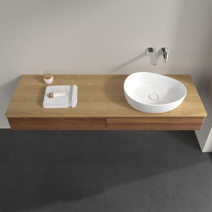 Villeroy & Boch Antao Waschbeckenunterschrank, 160 x 19 cm, 2 Auszüge, Front mit Struktur, ohne Hahnloch, für Waschtisch rechts