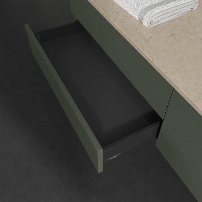 Villeroy & Boch Antao Waschbeckenunterschrank, 160 x 19 cm, 4 Auszüge, Fronten ohne Struktur, mit Hahnloch, für Waschtisch rechts