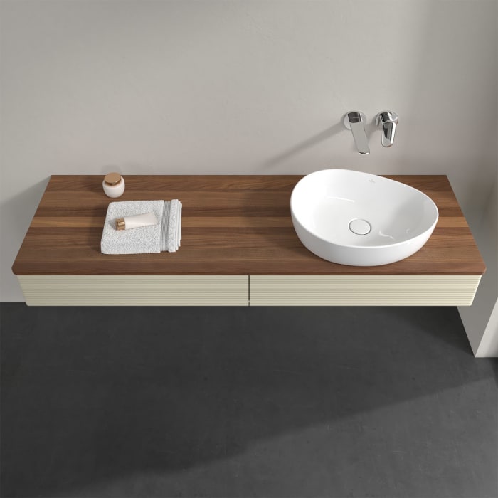 Villeroy & Boch Antao Waschbeckenunterschrank, 160 x 19 cm, 2 Auszüge, Front mit Struktur, ohne Hahnloch, für Waschtisch rechts