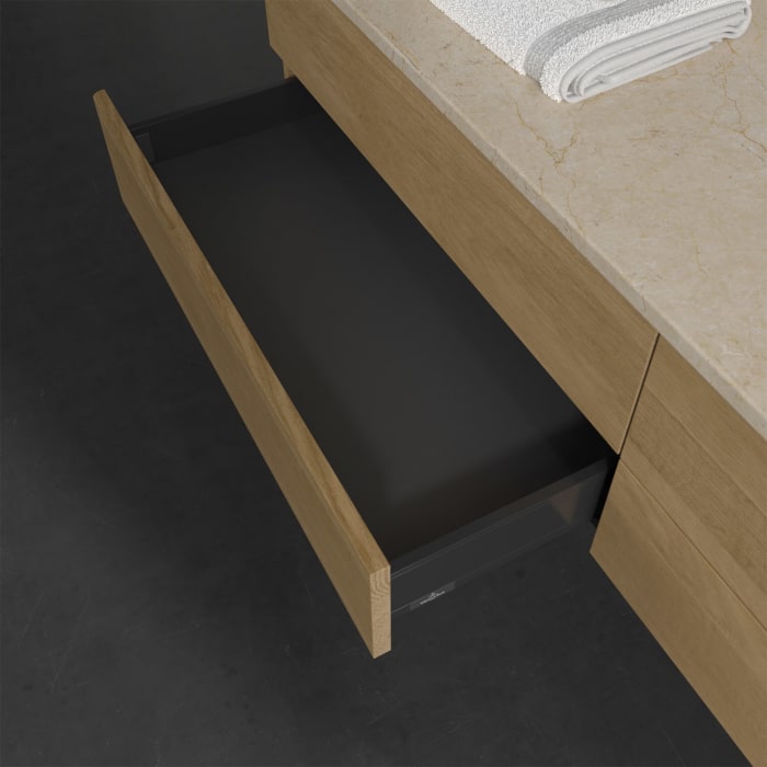 Villeroy & Boch Antao Waschbeckenunterschrank, 160 x 19 cm, 4 Auszüge, Fronten ohne Struktur, mit Hahnloch, für Waschtisch rechts