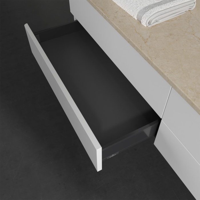 Villeroy & Boch Antao Waschbeckenunterschrank, 160 x 19 cm, 4 Auszüge, Fronten ohne Struktur, mit Hahnloch, für Waschtisch rechts