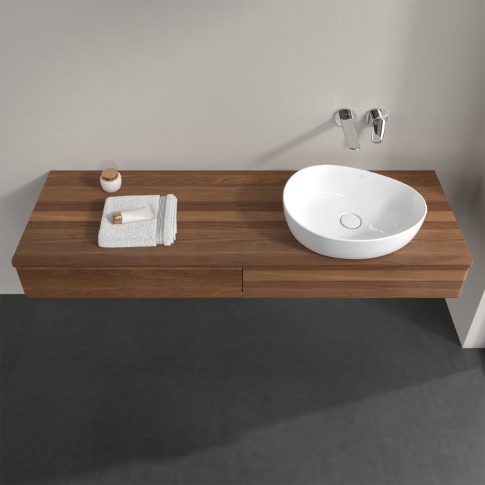 Villeroy & Boch Antao Waschbeckenunterschrank, 160 x 19 cm, 2 Auszüge, Front mit Struktur, ohne Hahnloch, für Waschtisch rechts