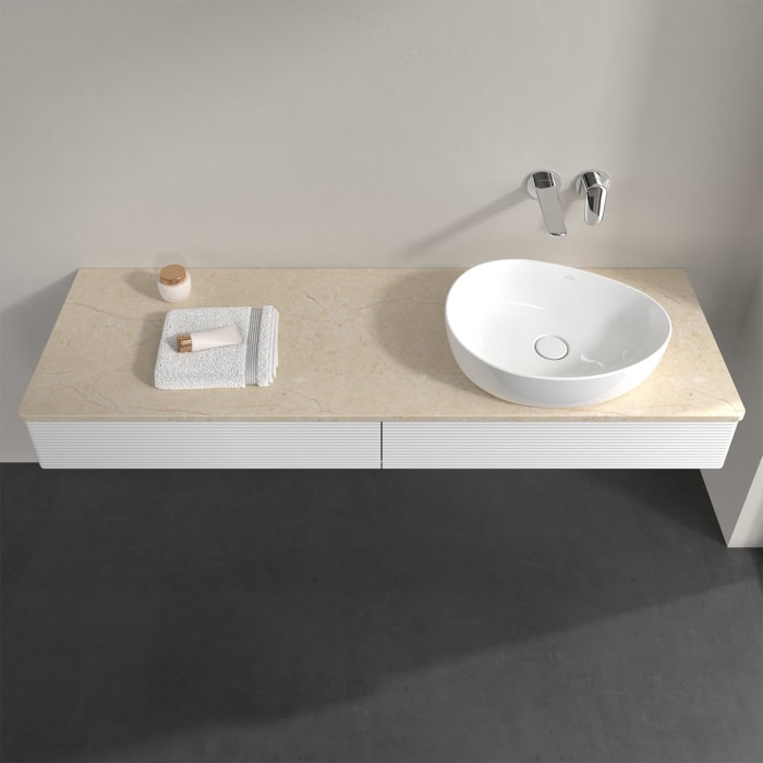 Villeroy & Boch Antao Waschbeckenunterschrank, 160 x 19 cm, 2 Auszüge, Front mit Struktur, ohne Hahnloch, für Waschtisch rechts