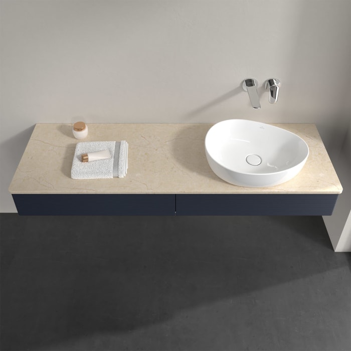 Villeroy & Boch Antao Waschbeckenunterschrank, 160 x 19 cm, 2 Auszüge, Front mit Struktur, ohne Hahnloch, für Waschtisch rechts